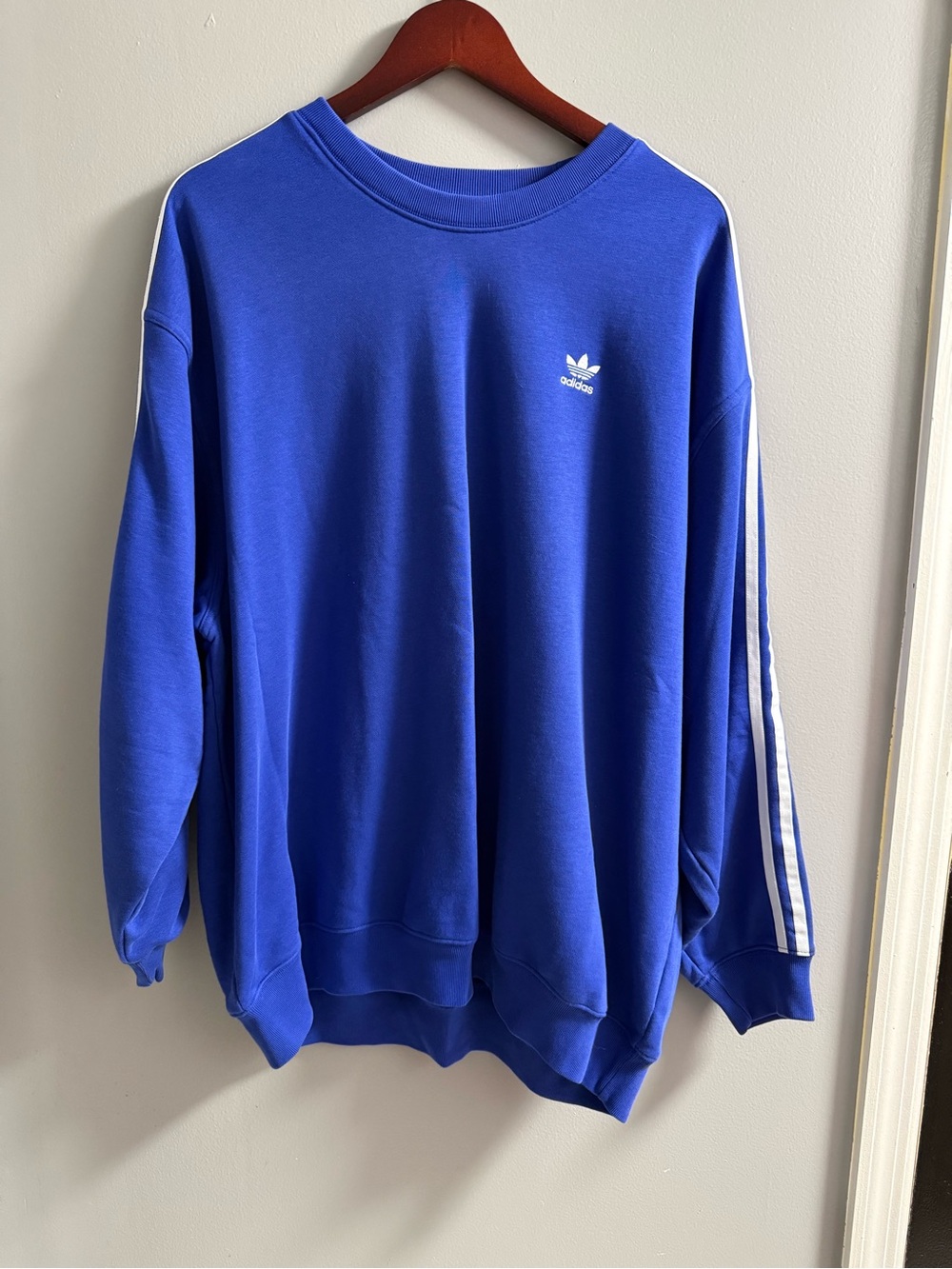 adidas Blue Trefoil Crewneck Sweatshirt with White Stripes